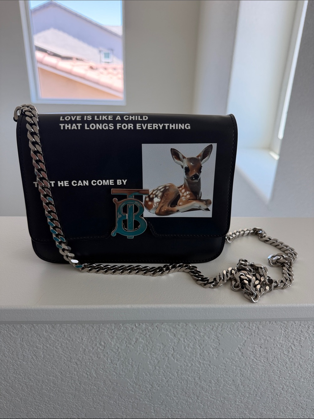 AUTHENTIC Burberry Black Deer Print Chain Crossbody Bag